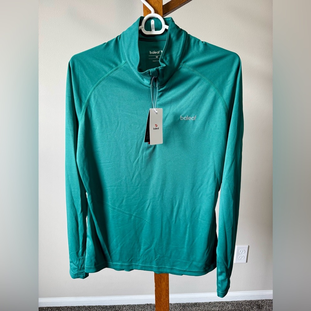 Baleaf UPF 50+ Zip Neck Quick-Dry Long-Sleeve Running Shirts Teal M NWT